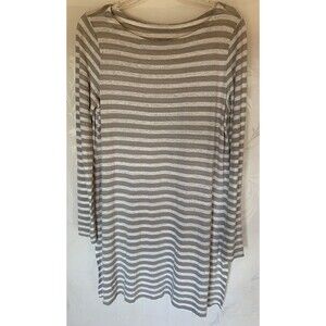 Eileen Fisher Organic Linen Gray Stripe Knit Tunic Shirt Top Sz Small/P Preppy
